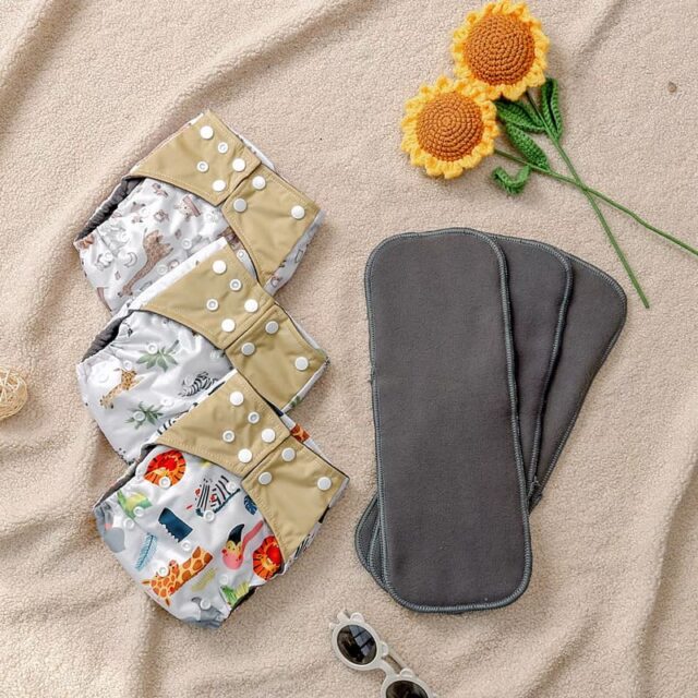 6-Pack Reusable Waterproof Baby Cloth Diapers with Bamboo Charcoal Inserts
